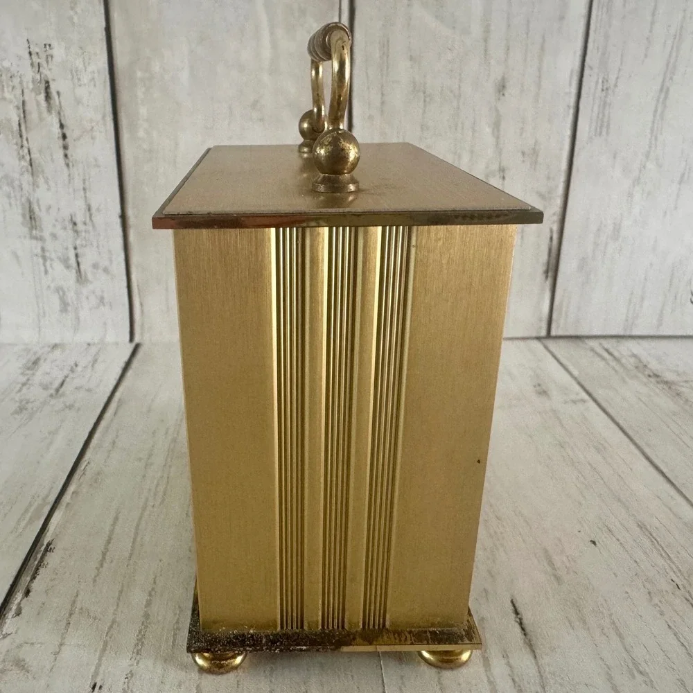 Bulova B2614 Gold Tone Quartz Carriage Clock Germany Vintage Mantel Desk WORKS
